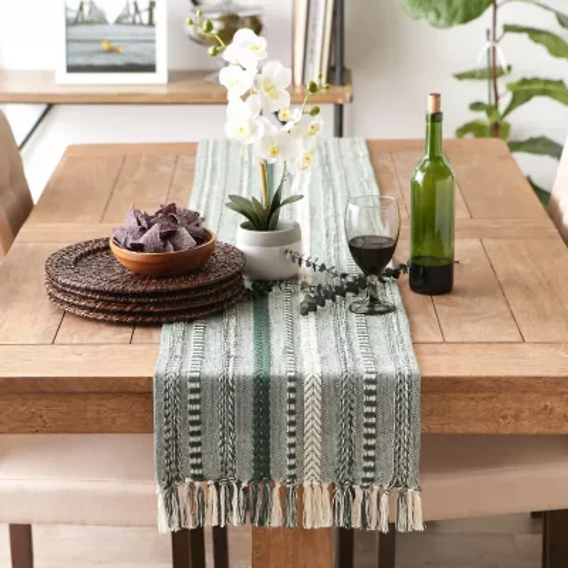 Design Imports Dark Green Braided Stripe Table Runner