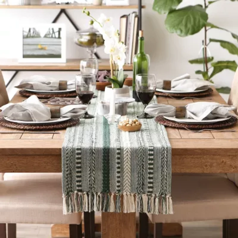 Design Imports Dark Green Braided Stripe Table Runner