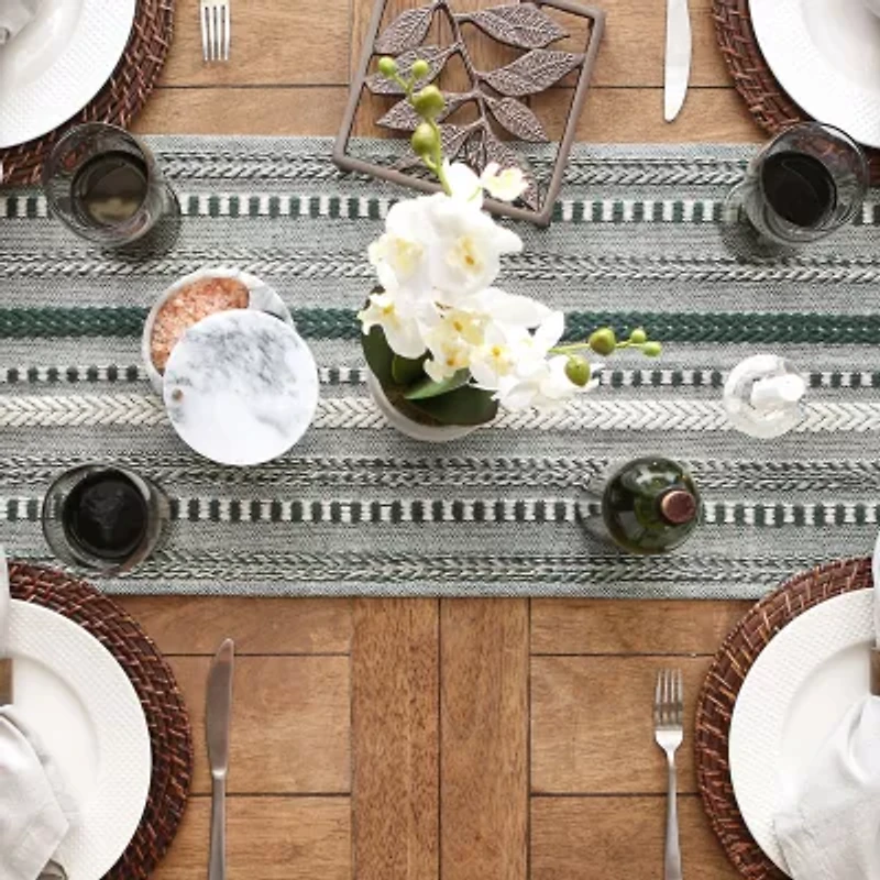 Design Imports Dark Green Braided Stripe Table Runner
