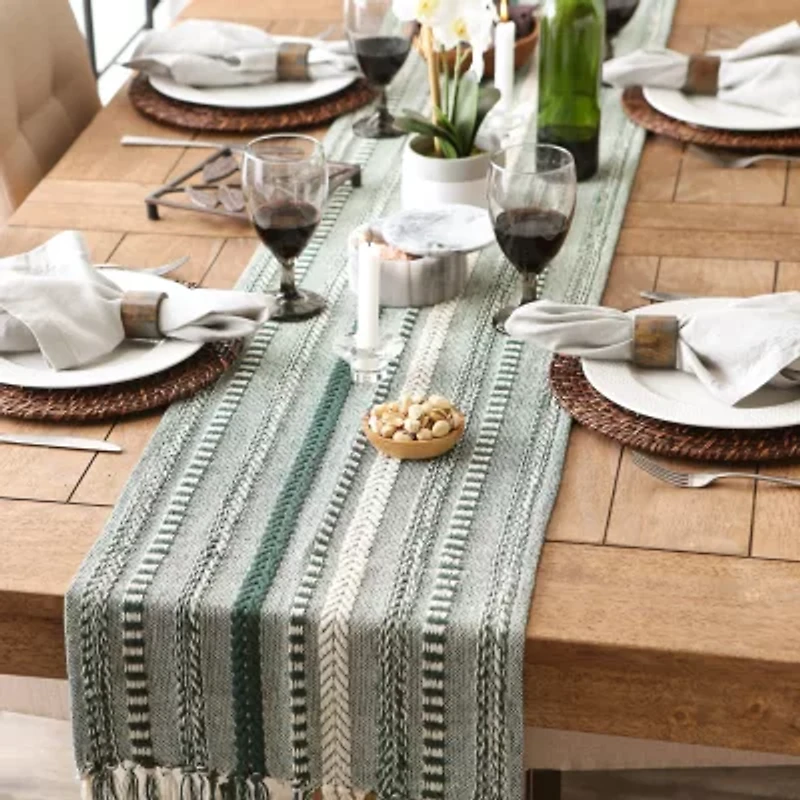 Design Imports Dark Green Braided Stripe Table Runner