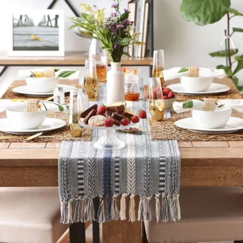 Design Imports French Blue Braided Stripe Table Runner