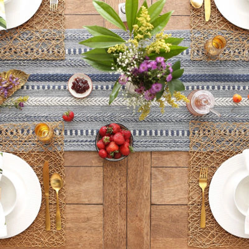 Design Imports French Blue Braided Stripe Table Runner