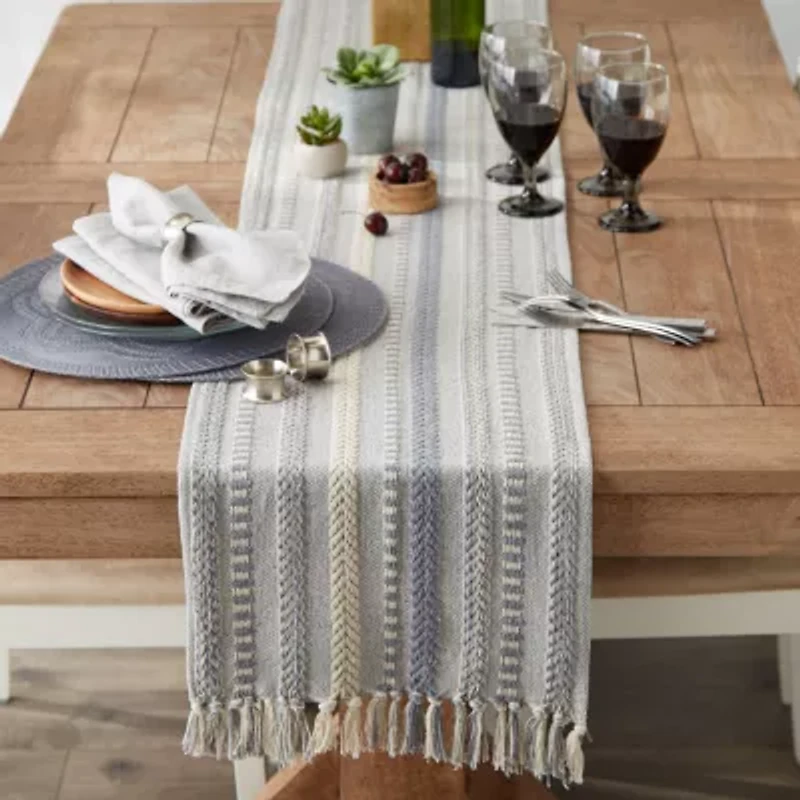 Design Imports Cool Gray Braided Stripe Table Runner