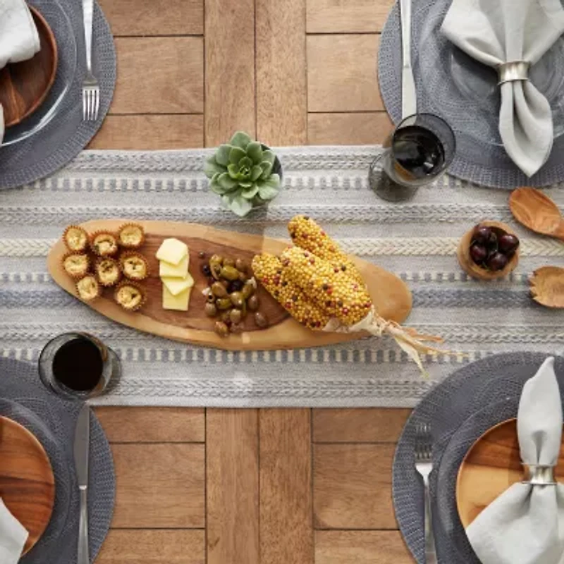 Design Imports Cool Gray Braided Stripe Table Runner