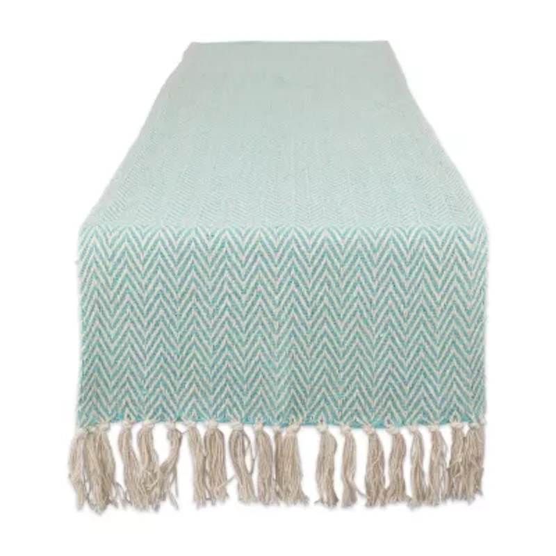 Design Imports Aqua Handloom Chevron Table Runner