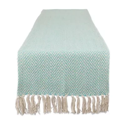 Design Imports Aqua Handloom Chevron Table Runner