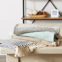 Design Imports Aqua Handloom Chevron Table Runner