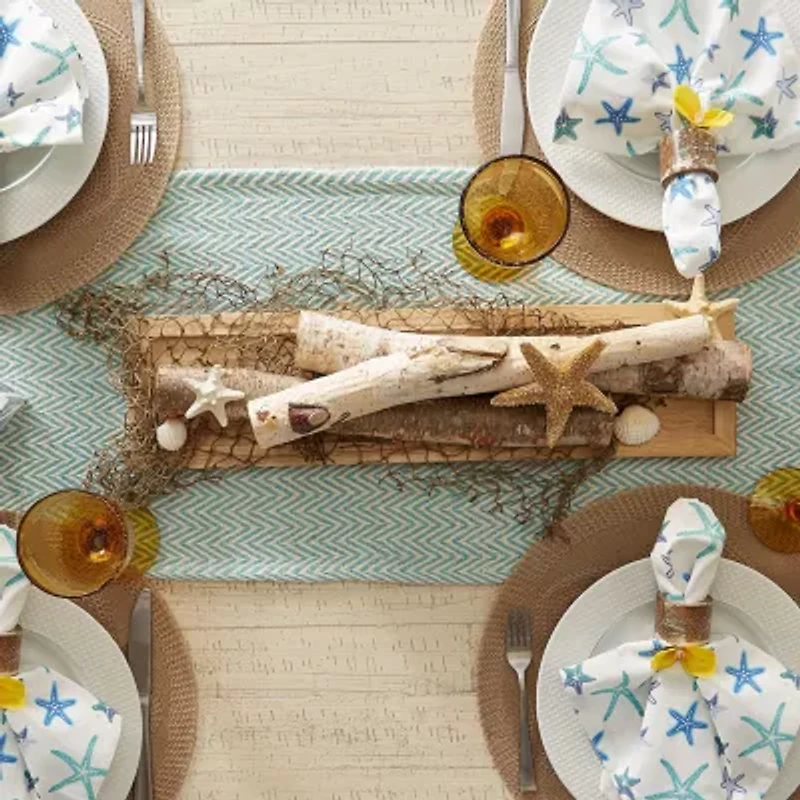 Design Imports Aqua Handloom Chevron Table Runner
