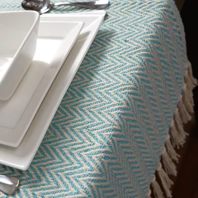 Design Imports Aqua Handloom Chevron Table Runner