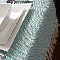 Design Imports Aqua Handloom Chevron Table Runner