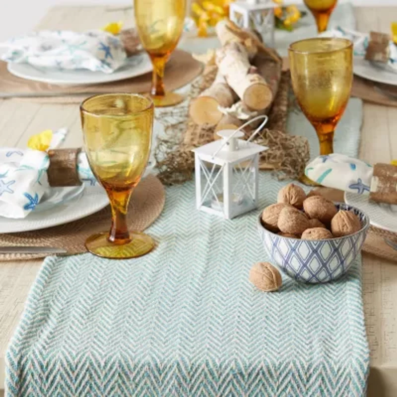 Design Imports Aqua Handloom Chevron Table Runner