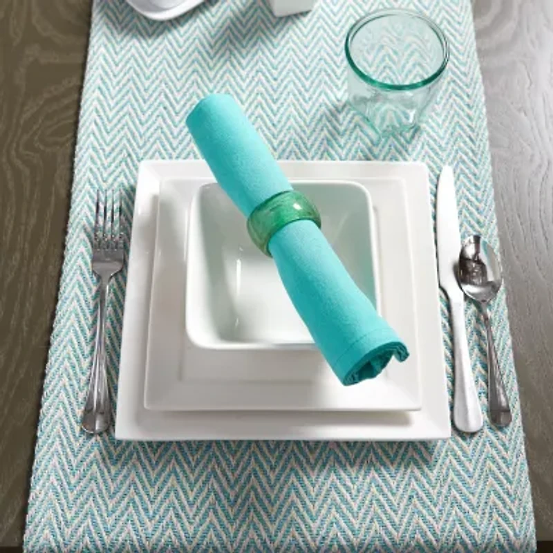Design Imports Aqua Handloom Chevron Table Runner