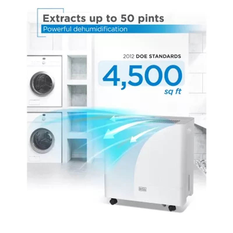 Black+Decker 4500 Sq. Ft. Dehumidifier For Large Spaces/Basements Energy Star Certified BD50MWSA