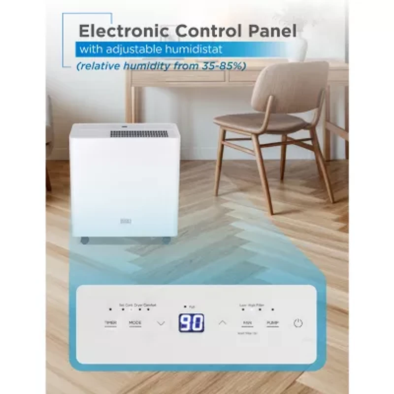 Black+Decker 4500 Sq Ft Dehumidifier With Built-In Drain Pump For Large Spaces Energy Star Digital BD50PMWSA