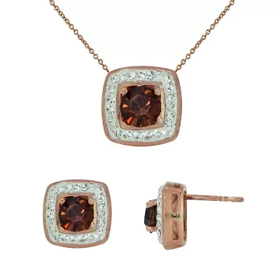14K Rose Gold Over Silver Chocolate Crystal Pendant Necklace & Earring Set