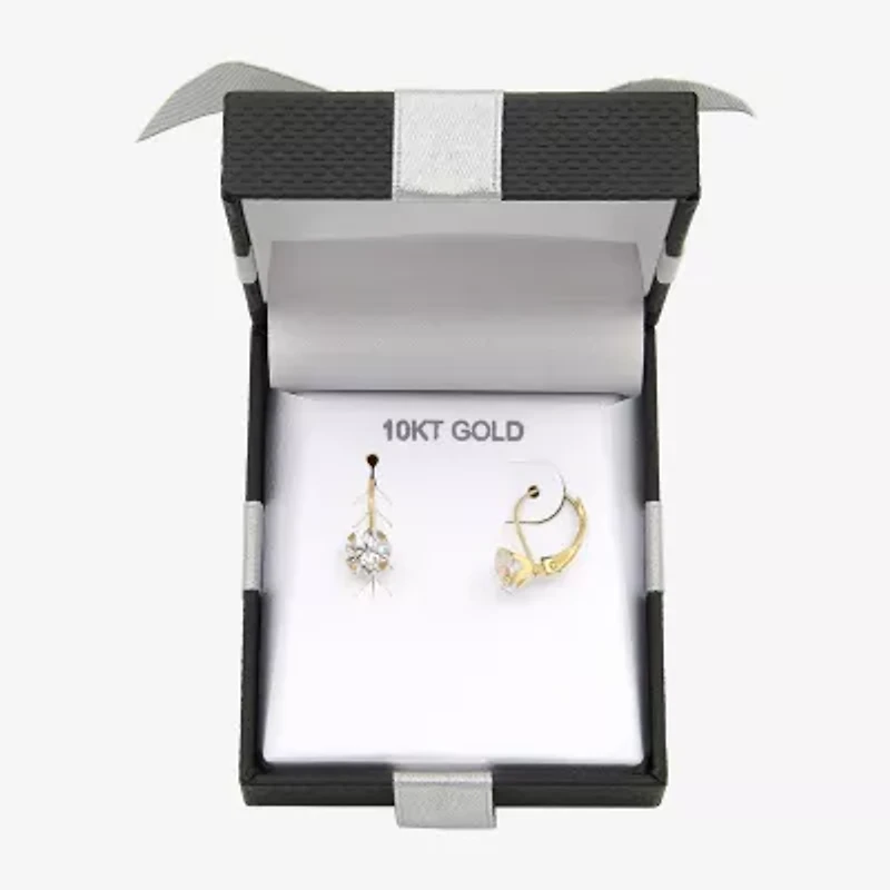 Womens Cubic Zirconia 10K Gold Round Drop Earrings