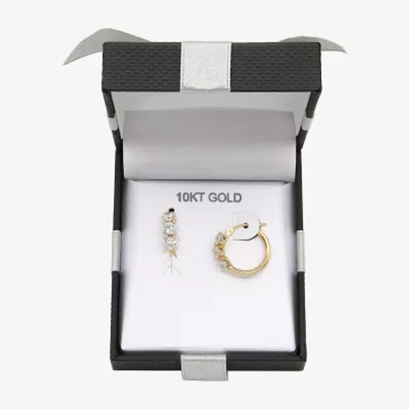 Womens Cubic Zirconia 10K Gold 14mm Round Hoop Earrings