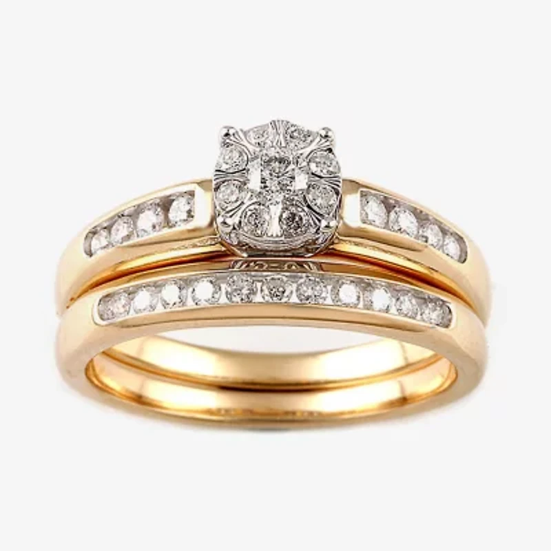 Round 1/2 CT.T.W. Natural Diamond Side Stone Bridal Set 10K or 14K Gold