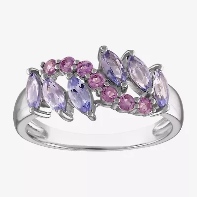 Womens Genuine Purple Tanzanite & Amethyst Sterling Silver Cocktail Ring