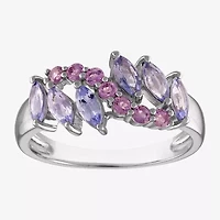 Womens Genuine Purple Tanzanite & Amethyst Sterling Silver Cocktail Ring
