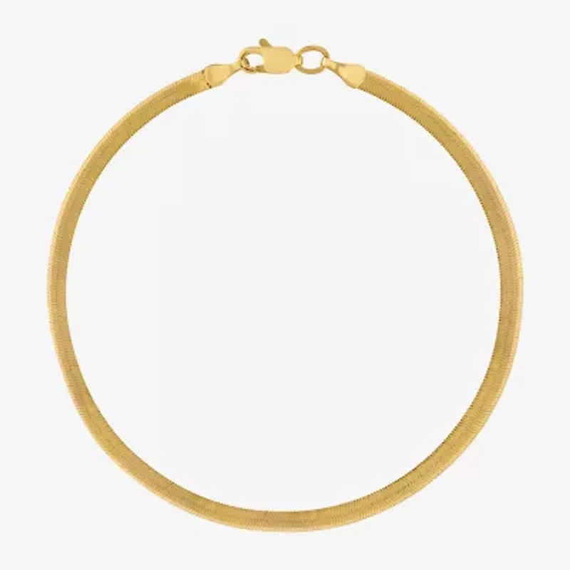 Unisex Adult 10K Gold 7.25 Inch Solid Herringbone Chain Bracelet