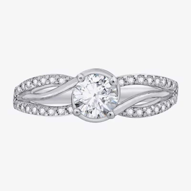 Diamonart Womens Cubic Zirconia Sterling Silver Round Crossover Side Stone Promise Ring