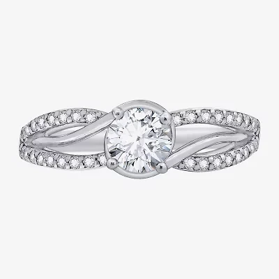 Diamonart Womens Cubic Zirconia Sterling Silver Round Crossover Side Stone Promise Ring