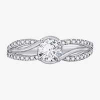 Diamonart Womens Cubic Zirconia Sterling Silver Round Crossover Side Stone Promise Ring