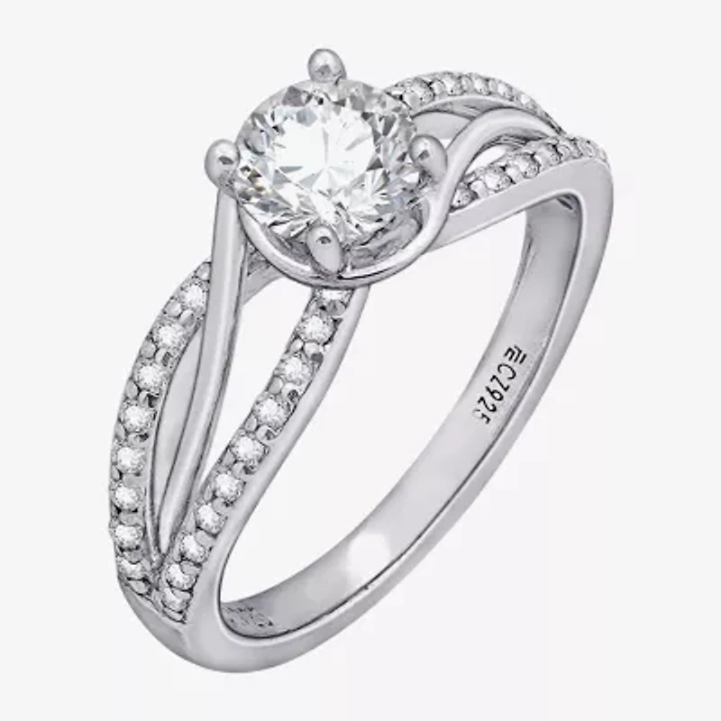 Diamonart Womens Cubic Zirconia Sterling Silver Round Crossover Side Stone Promise Ring