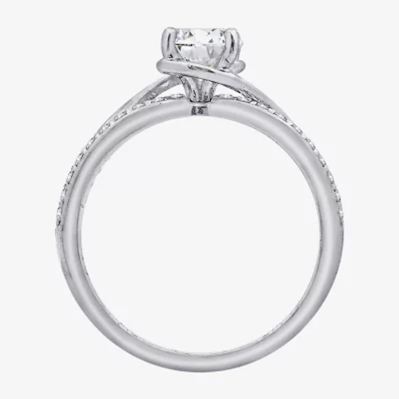 Diamonart Womens Cubic Zirconia Sterling Silver Round Crossover Side Stone Promise Ring