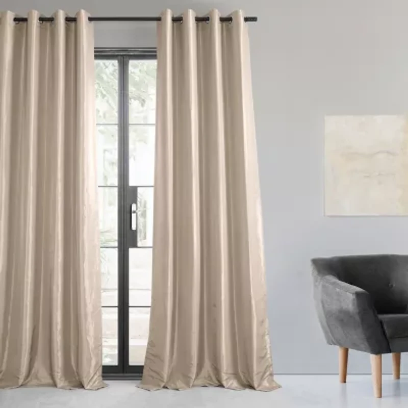 Exclusive Fabrics & Furnishing Faux Silk Taffeta Grommet Top Energy Saving Blackout Single Curtain Panel