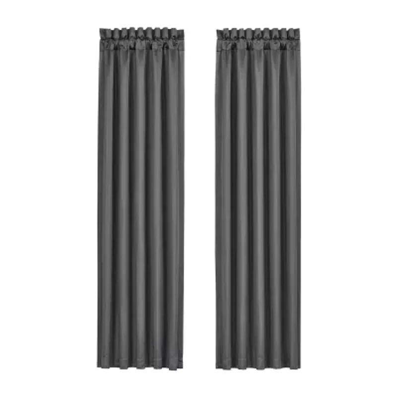 Queen Street Darwin Charcoal Rod Pocket Light-Filtering Set of 2 Curtain Panel