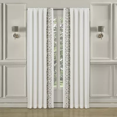 Royal Court Laurel Rod Pocket Embroidered Light-Filtering Set of 2 Curtain Panel