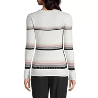 Liz Claiborne Womens Crew Neck Long Sleeve Striped Pullover Sweater