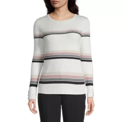 Liz Claiborne Womens Crew Neck Long Sleeve Striped Pullover Sweater