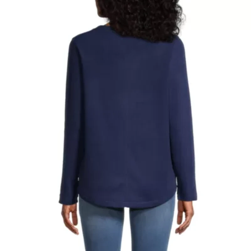 St. John's Bay Polar Fleece Womens V Neck Long Sleeve Sweatshirt