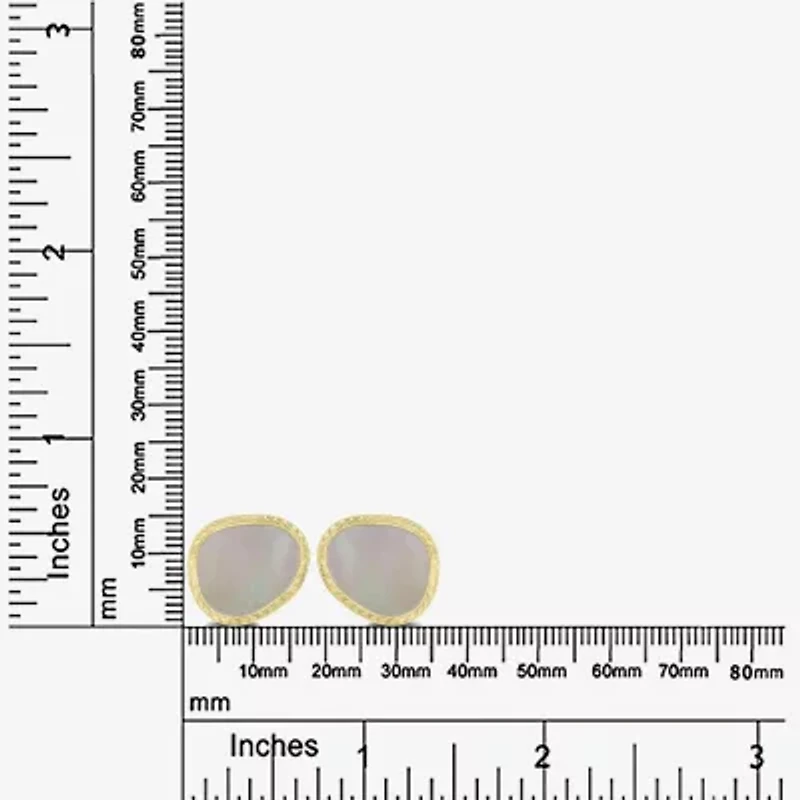 Silver Treasures Genuine Stone White Mother Of Pearl 14K Gold Over Silver 14mm Oval Stud Earrings