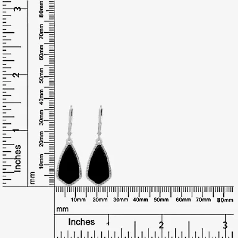 Silver Treasures Genuine Stone Womens Black Onyx Sterling Silver Drop Earrings