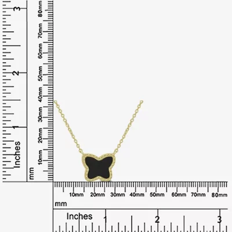 Silver Treasures Genuine Stone Womens Black Onyx 14K Gold Over Silver Butterfly 18 Inch Pendant Necklace