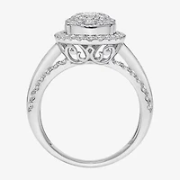 (I / I1) Womens 2 CT. T.W. Lab Grown White Diamond 10K Gold Oval Side Stone Engagement Ring