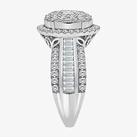 (I / I1) Womens 2 CT. T.W. Lab Grown White Diamond 10K Gold Oval Side Stone Engagement Ring