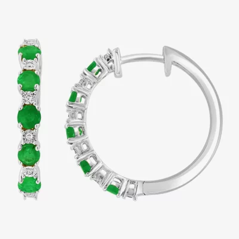 Effy  Womens Diamond Accent Genuine Blue Sapphire Sterling Silver 20.2mm Hoop Earrings