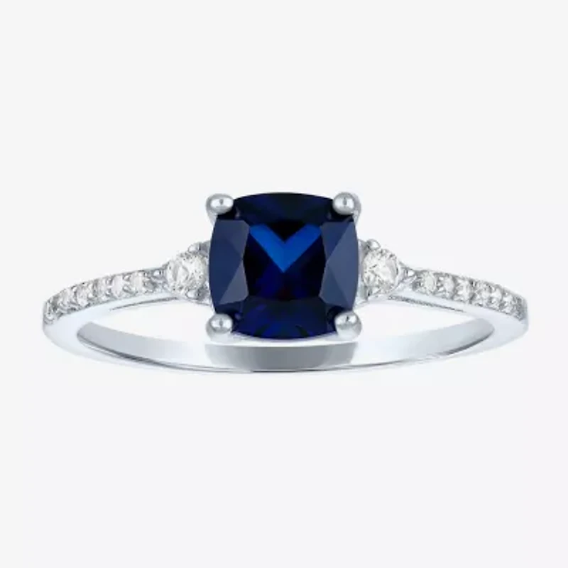 Yes, Please! Womens Lab Created Blue Sapphire Sterling Silver Cushion Cocktail Ring