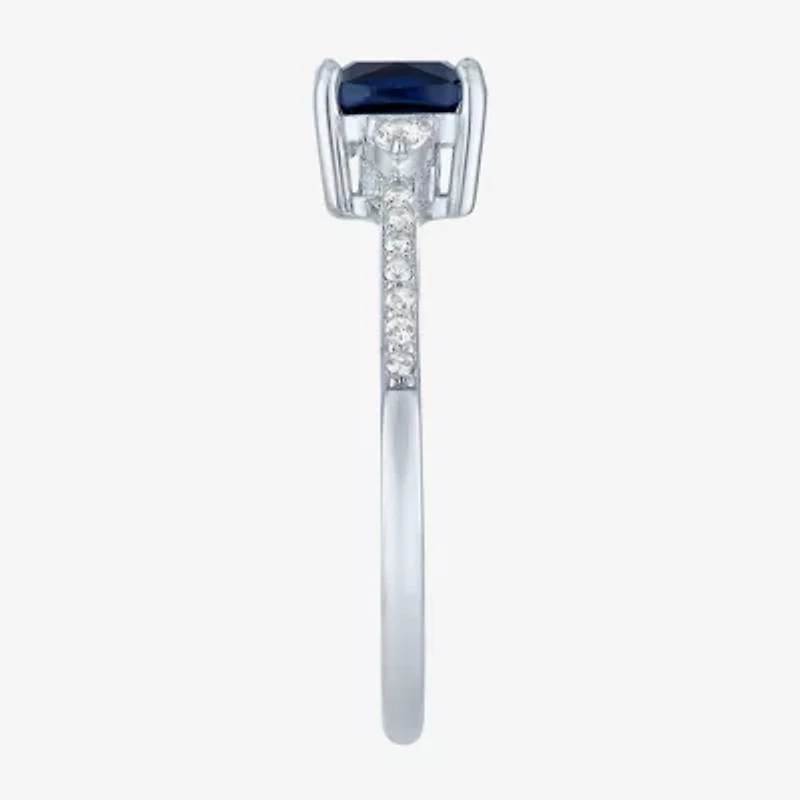 Yes, Please! Womens Lab Created Blue Sapphire Sterling Silver Cushion Cocktail Ring