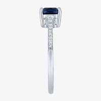 Yes, Please! Womens Lab Created Blue Sapphire Sterling Silver Cushion Cocktail Ring
