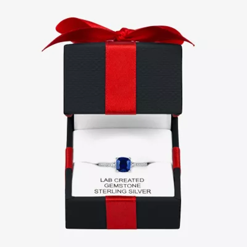 Yes, Please! Womens Lab Created Blue Sapphire Sterling Silver Cushion Cocktail Ring