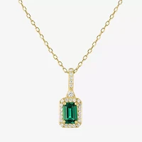 Yes, Please! Womens Lab Created Green Emerald 14K Gold Over Silver 18 Inch Pendant Necklace