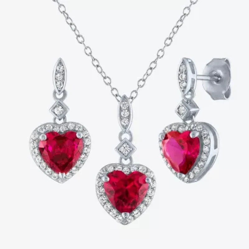 Yes, Please! Womens Lab Created Red Ruby Sterling Silver Heart 2-pc. Jewelry Set