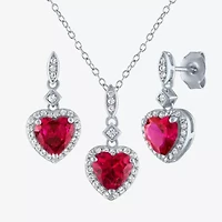 Yes, Please! Womens Lab Created Red Ruby Sterling Silver Heart 2-pc. Jewelry Set