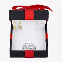 Yes, Please! Womens Lab Created White Sapphire 14K Gold Over Silver Round 2 Pair Earring Set